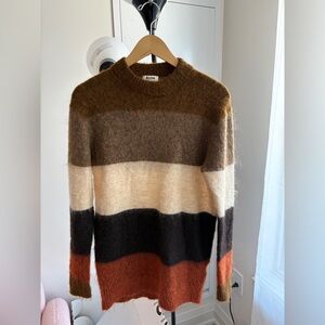 Acne Studios Albah Striped Crewneck Sweater Brown Neutrals Mohair Blend